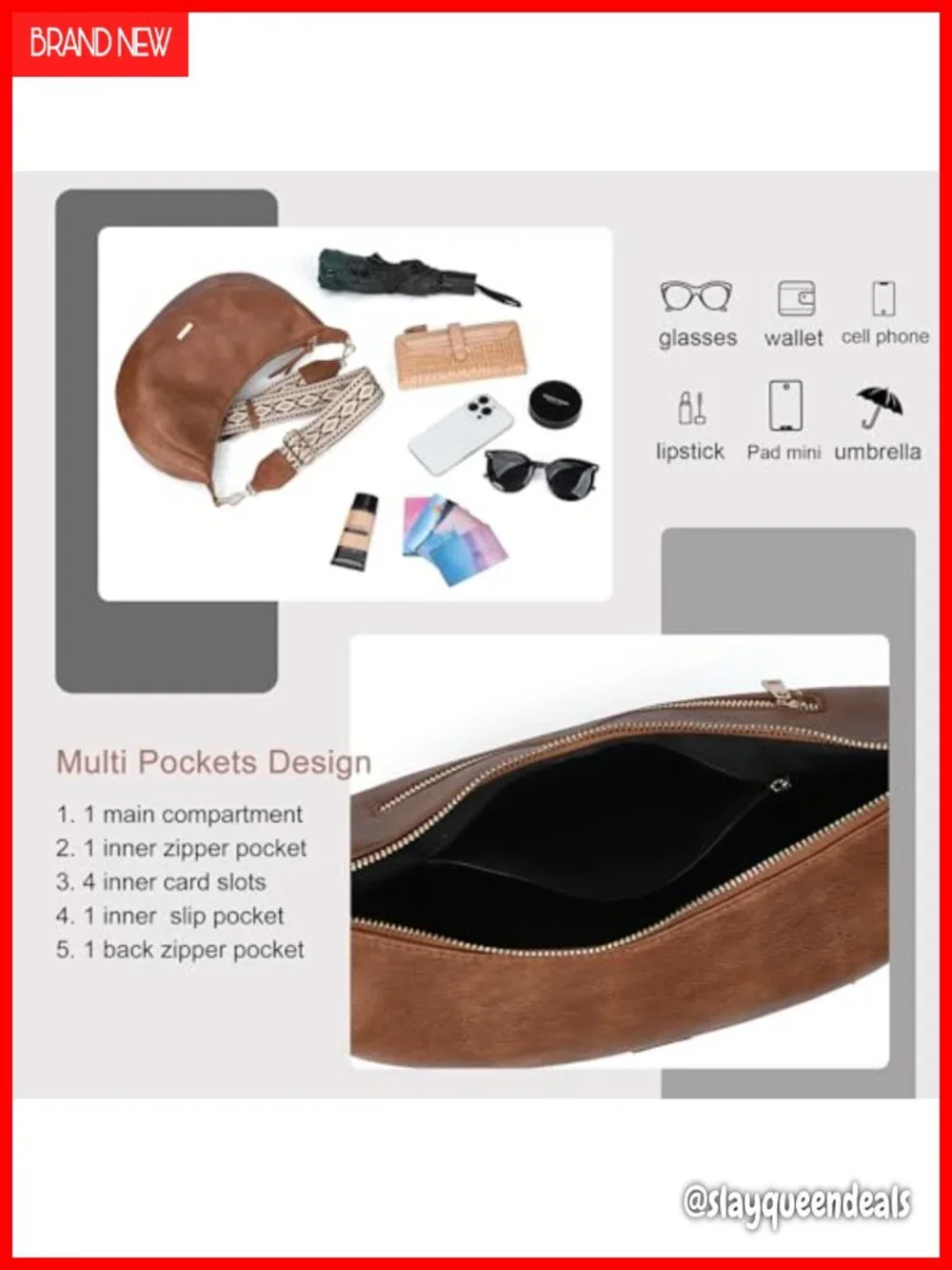 Vegan Leather Crescent Hobo Bag Crossbody Purse with 4 Card Slots